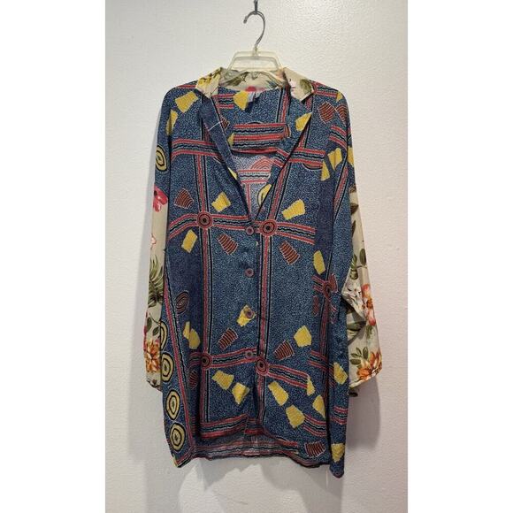 BLANCK London One Size Mixed Print Button Front Tunic Top Anthropologie Artsy - Picture 1 of 7